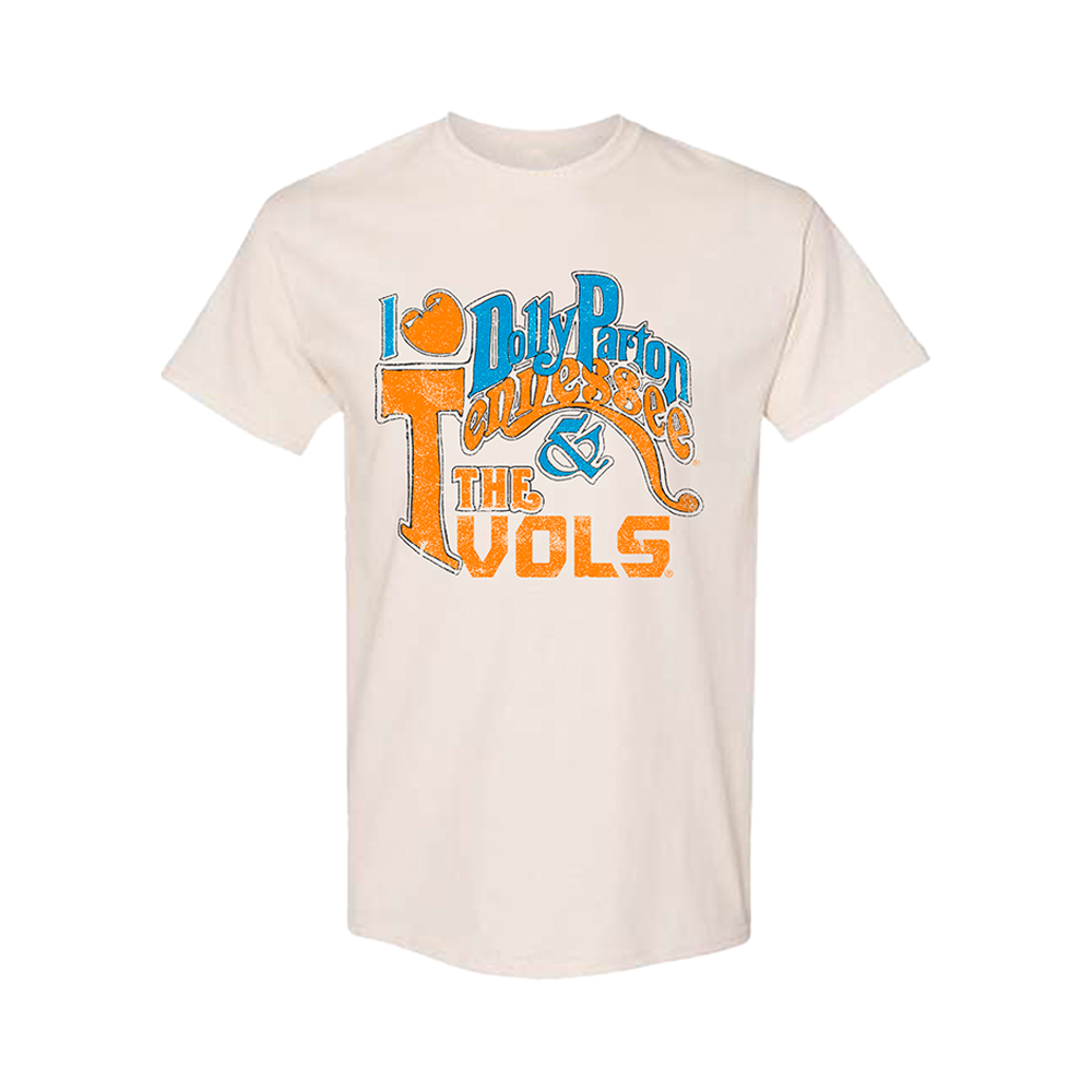 Official Dolly Parton Merchandise. 100% Preshrunk Cotton t-shirt with a vintage look. Official Dolly Parton and Tennessee VOLs collaboration item with a distressed print.