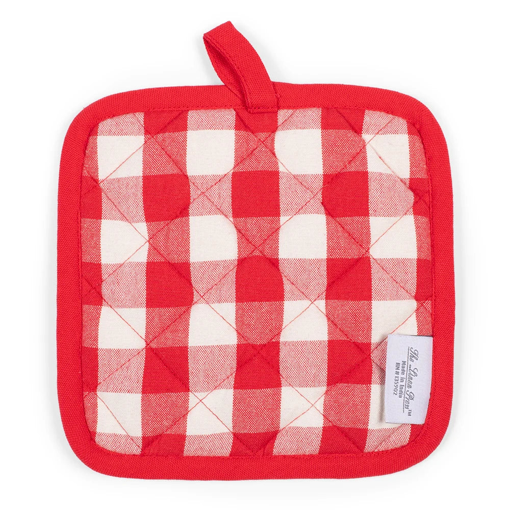 Back view of the pot holder showing the solid fabric backing and convenient hanging loop