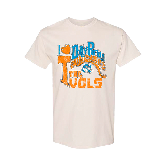 Official Dolly Parton Merchandise. 100% Preshrunk Cotton t-shirt with a vintage look. Official Dolly Parton and Tennessee VOLs collaboration item with a distressed print.