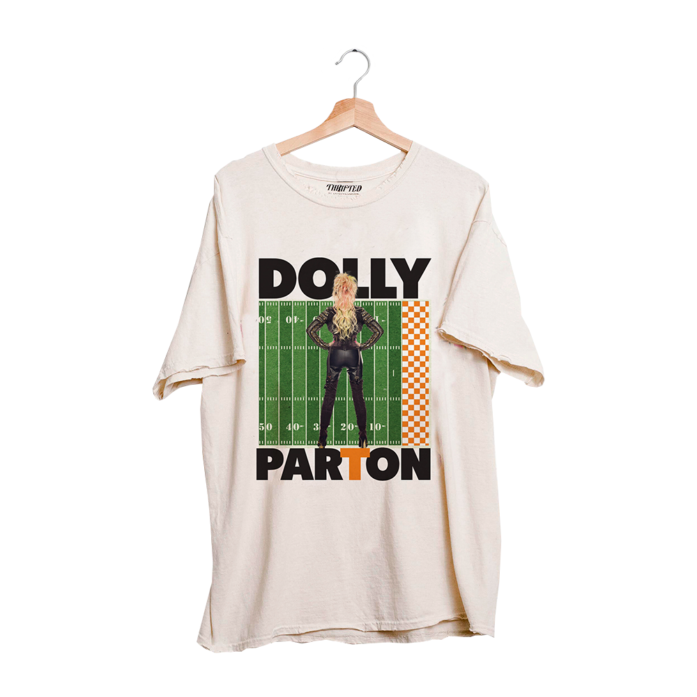 Official Dolly Parton Merchandise. These 100% Preshrunk Cotton thrifted tees are meaningfully distressed and officially licensed. Each piece is one of a kind, and colors/distressing may vary from shirt to shirt.