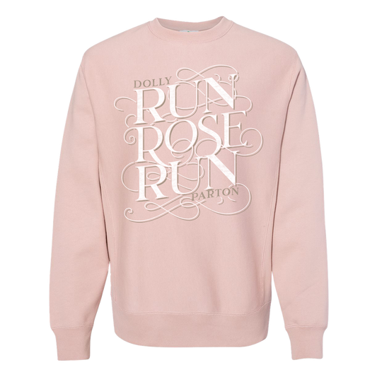 Dolly Parton Run Rose Run Pink Crewneck with ’don rose’ text on a stylish sweatshirt
