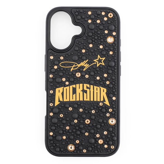 Back view of the Dolly Parton iPhone 16 case in the Rockstar design, featuring vibrant stage graphics and glossy protective finish