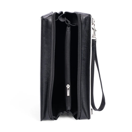 Back view of the Dolly Parton crossbody bag showing the solid color panel and adjustable strap attachment