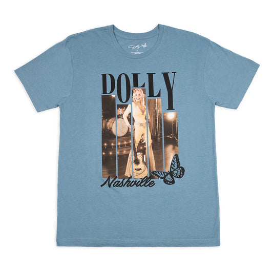 Dolly Parton yellow poster t-shirt front view showing vintage graphic illustration of Dolly Parton