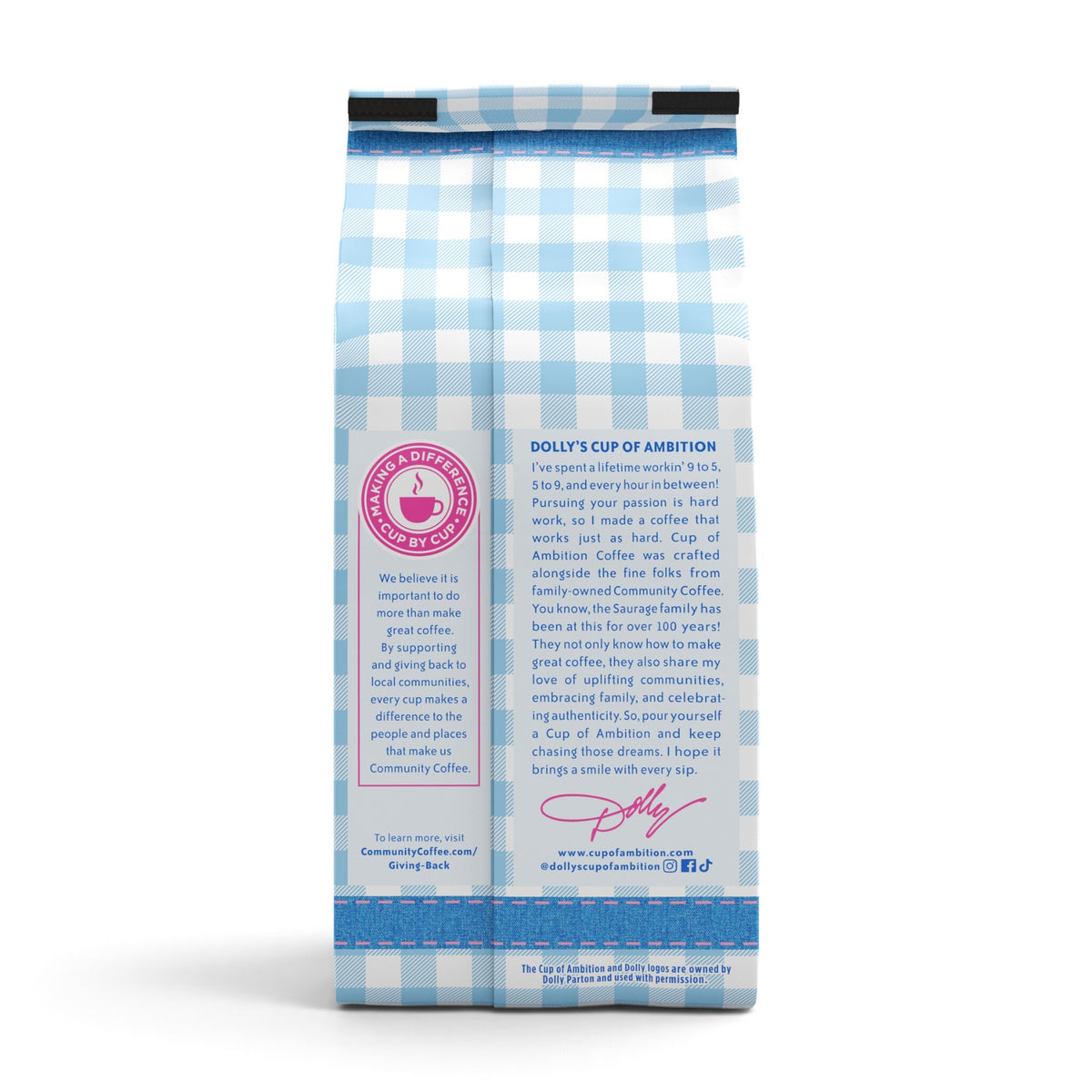 Dolly Parton’s Cup of Ambition™ with Community Coffee® Dark Roast Ground 12 oz Gable Top