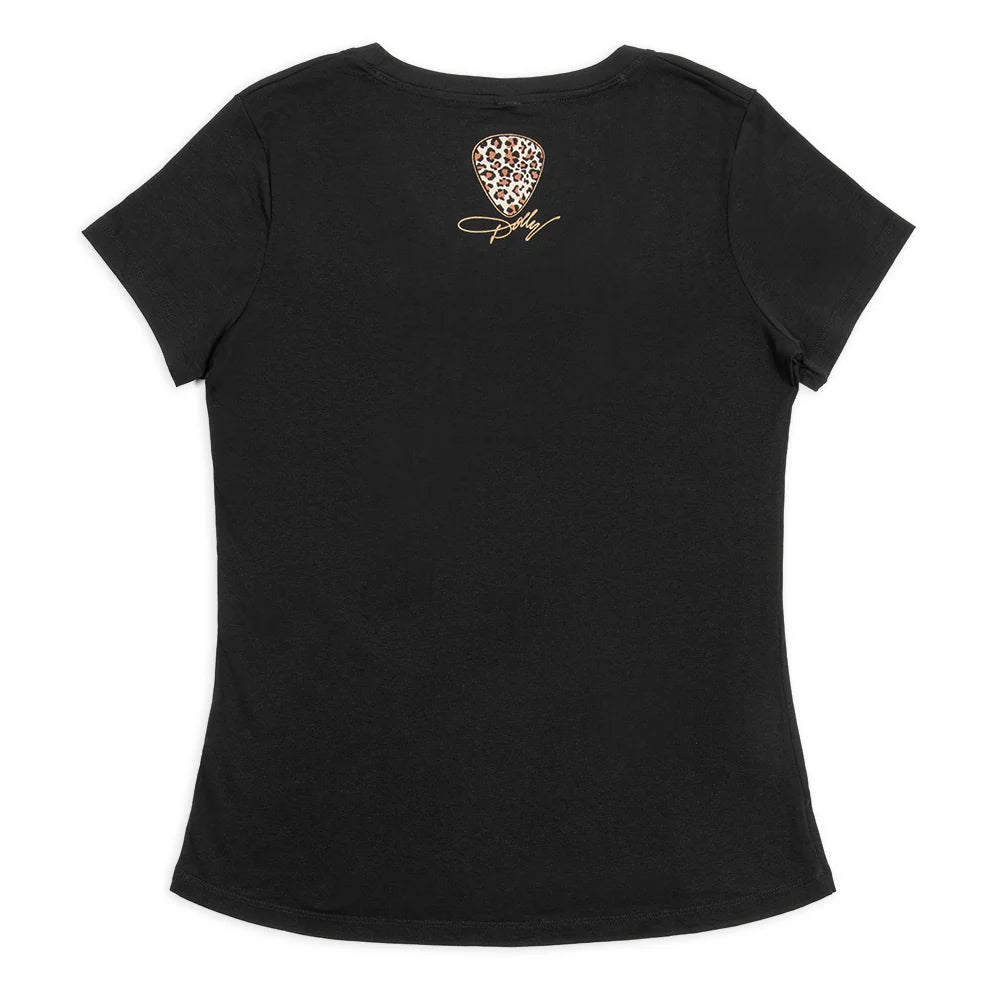 Back view of the solid black Dolly Parton V-neck t-shirt showing the clean, unprinted back silhouette