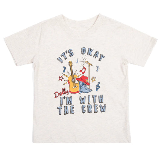 Heather grey toddler t-shirt featuring the text I'm With The Crew in a playful font across the front chest