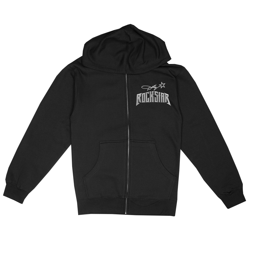Official Dolly Parton merchandise. 70% cotton / 30% polyester heavy weight, zip up hoodie. This unisex, black hoodie features the Rockstar album logo printed on the left chest.