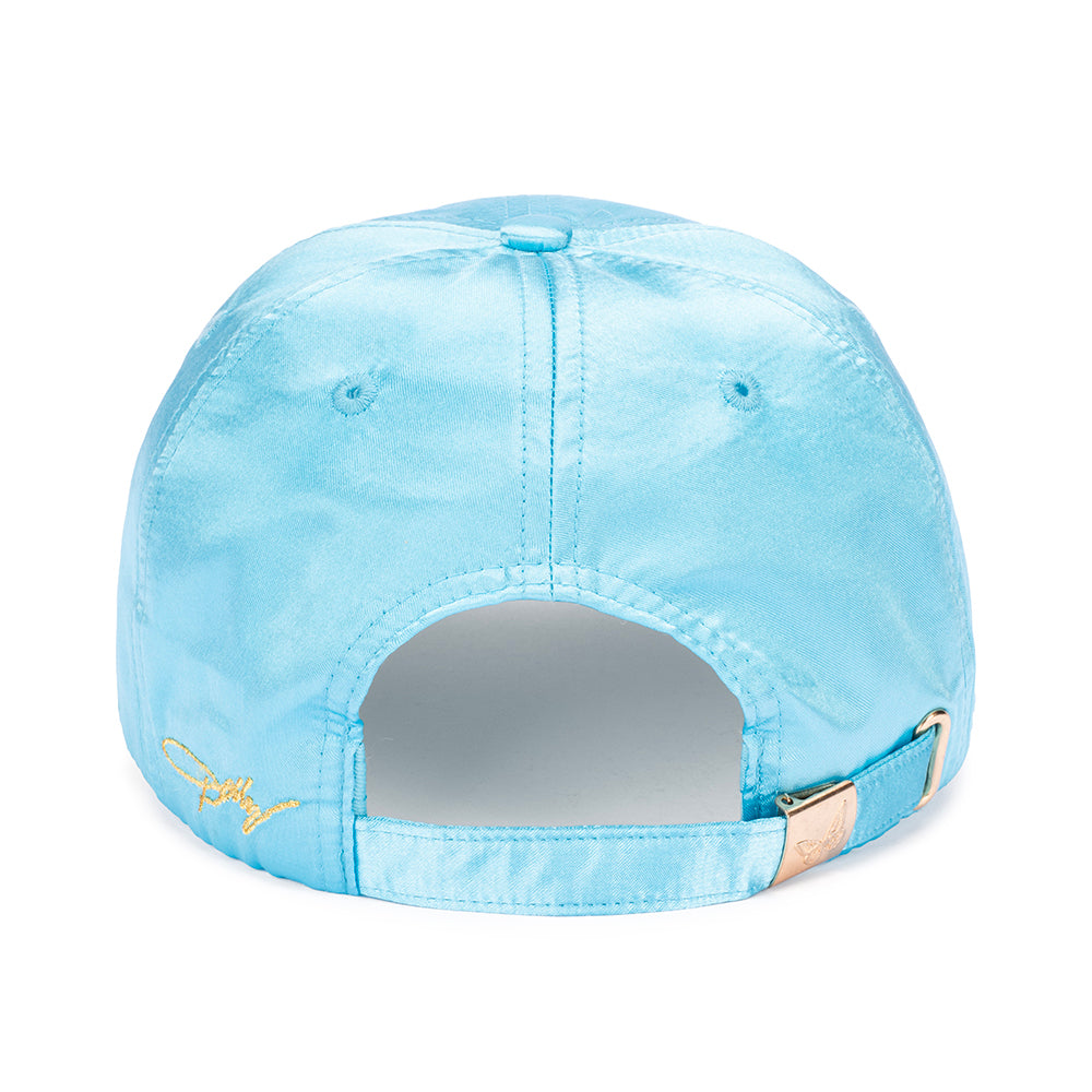Back view of the Dolly Parton satin cap highlighting the unstructured design