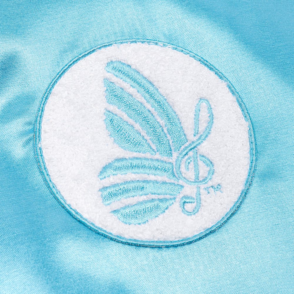 Detailed view of the jacket collar and stitching details