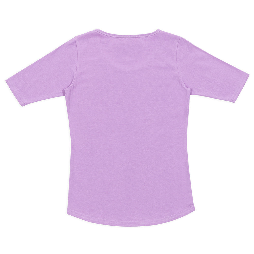 Folded view of the purple Dolly Parton cotton scoop neck t-shirt showing fabric texture
