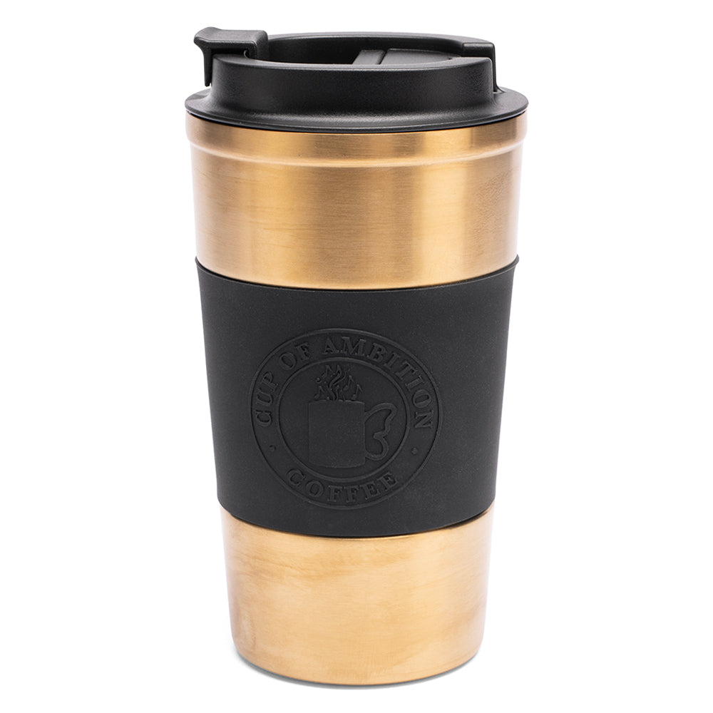 Side angle view of the black Dolly Parton 28oz tumbler