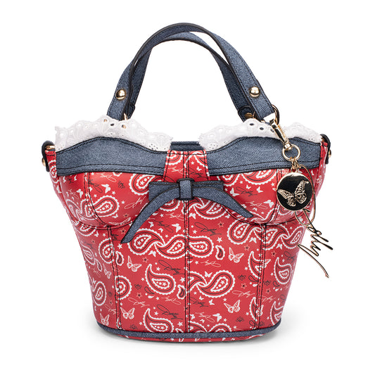 Dolly Parton Bustier Handbag Denim & Red Bandana-2