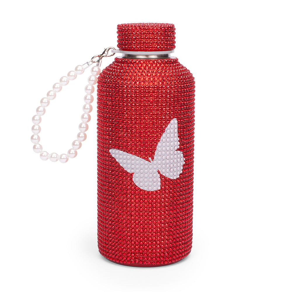 Dolly Parton Water Bottle Rhinestone Screw Top with Pearl Wrislet - Red -