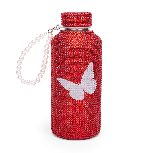 Dolly Parton Water Bottle Rhinestone Screw Top with Pearl Wrislet - Red -