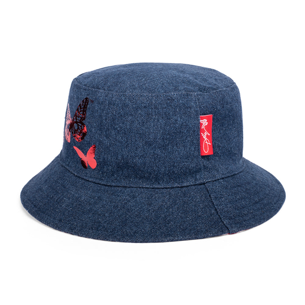 Dolly Parton Bucket Hat Foil Butterfly Denim-3