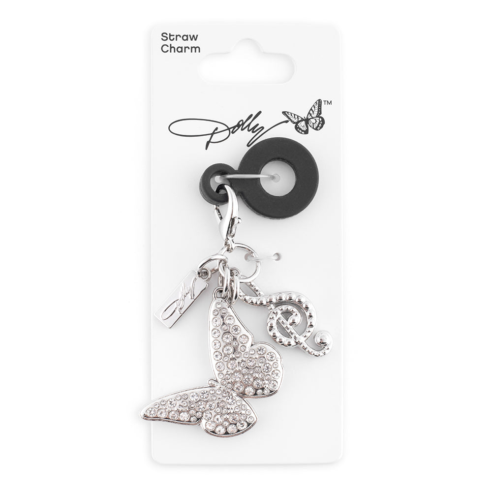 Dolly Parton Straw Charm Silver Butterfly-3