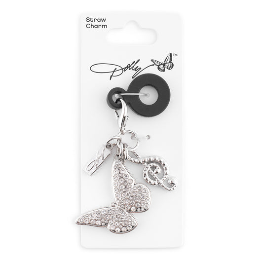 Dolly Parton Straw Charm Silver Butterfly-3