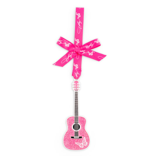 Dolly Parton Ornament Butterfly Guitar Glitter - Pink -