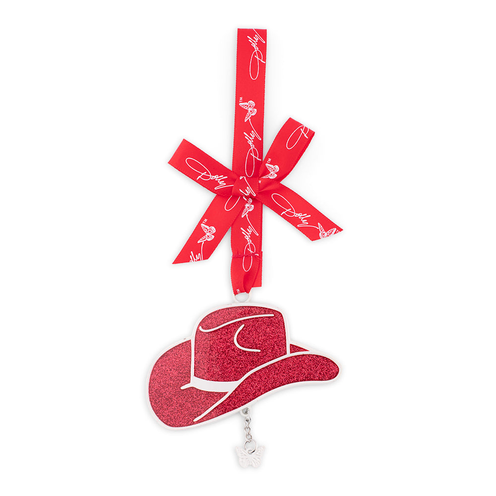 Dolly Parton Ornament Cowboy Hat Glitter - Red -