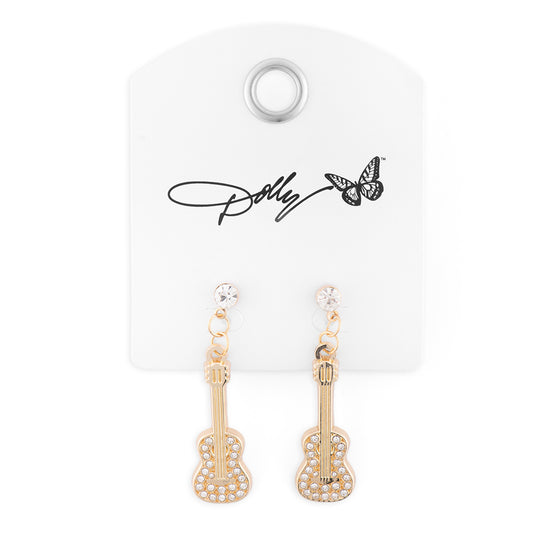 Dolly Parton Earrings Rockstar Rhinestone Guitar