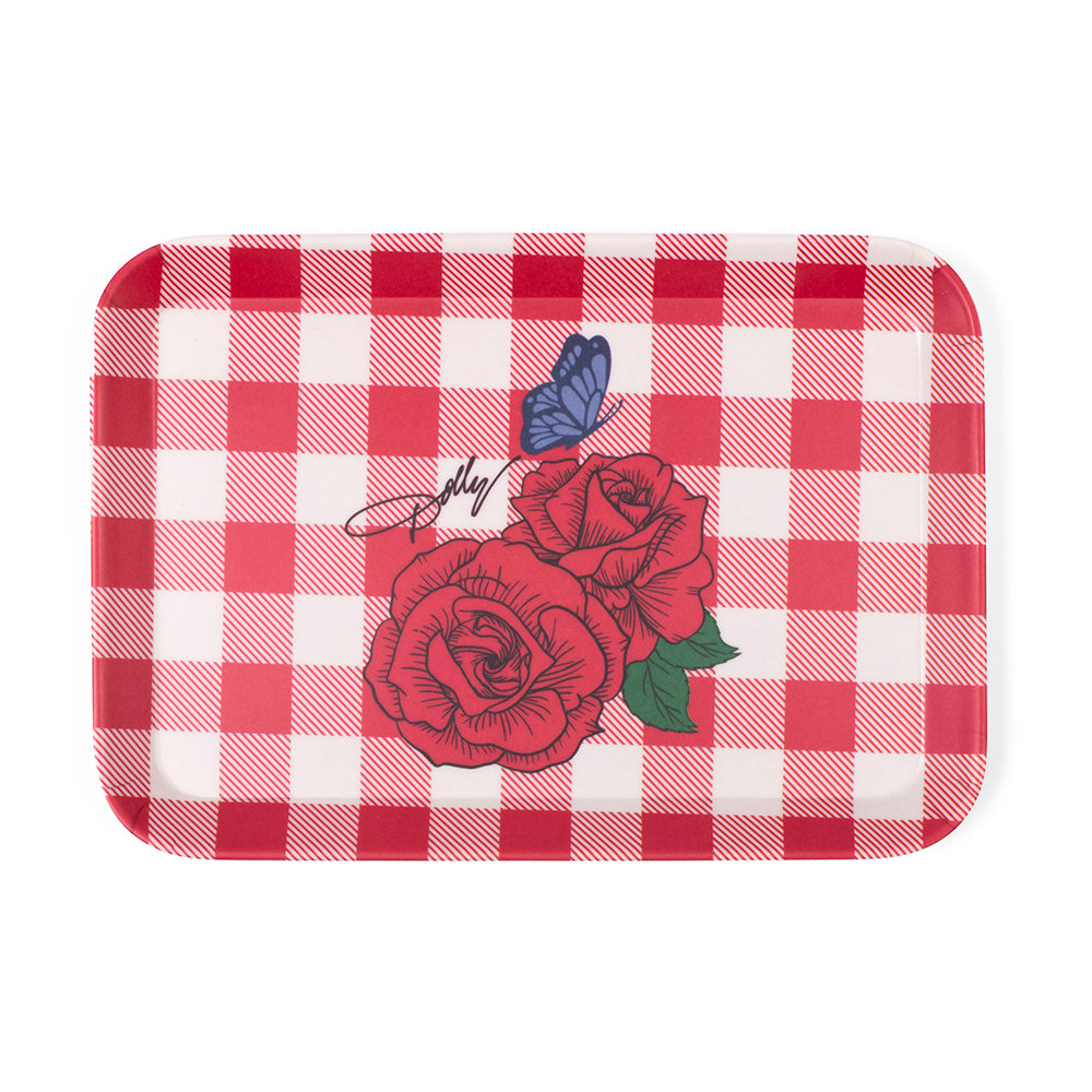 Denim Country Roses Melamine Plaid Trinket Tray - Red -