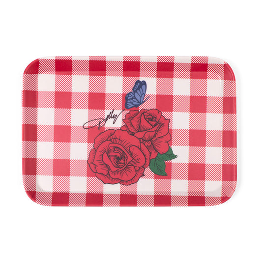 Denim Country Roses Melamine Plaid Trinket Tray - Red -