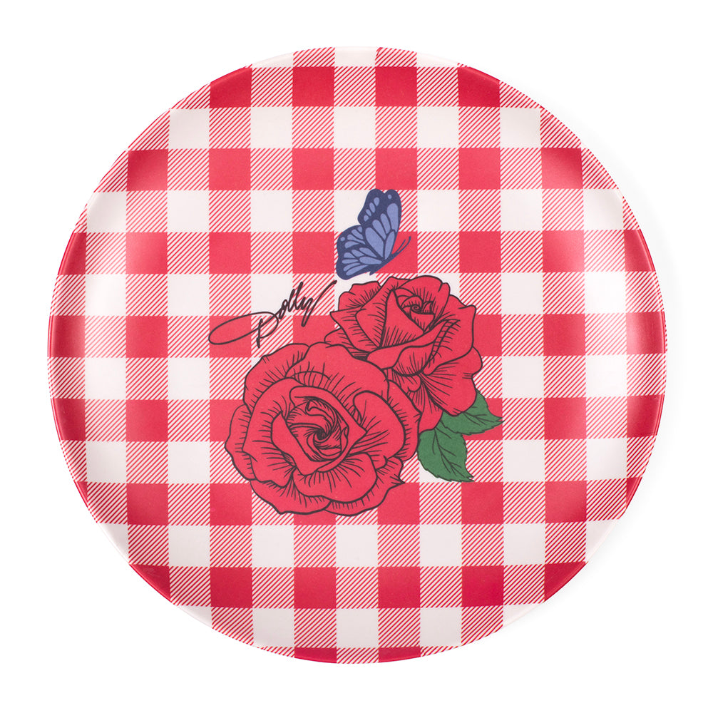 Dolly Parton Denim Country Plaid Plate   - Red -