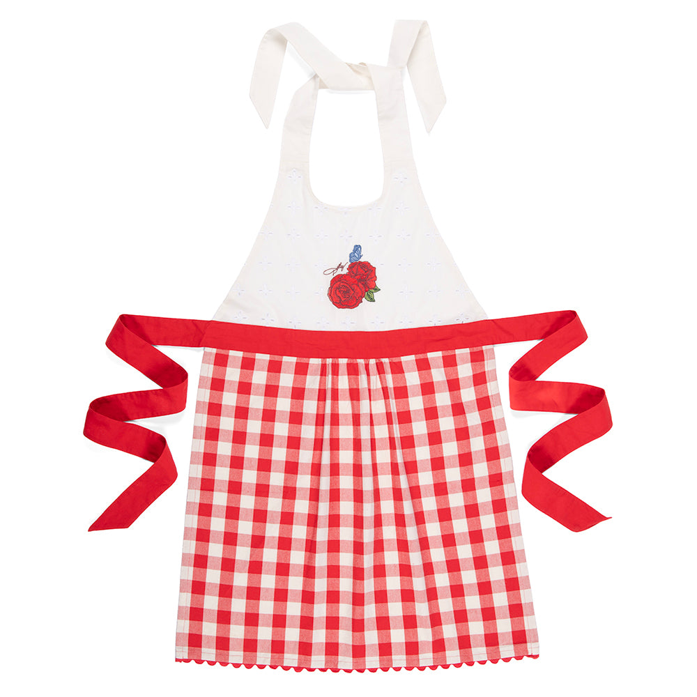 Dolly Parton Denim Country Apron Gingham Eyelet  - Red -