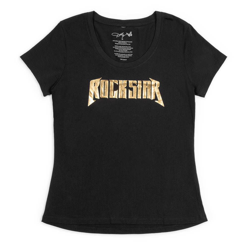 Dolly Parton Ladies Deep Neck Tee Rockstar - Black - M