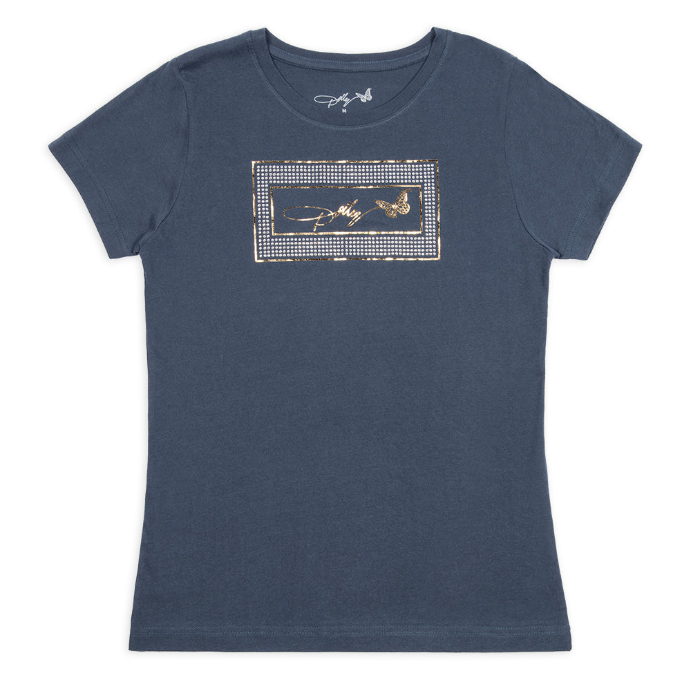 Dolly Parton Bling Tee Lipstick Logo - Denim - Denim - M