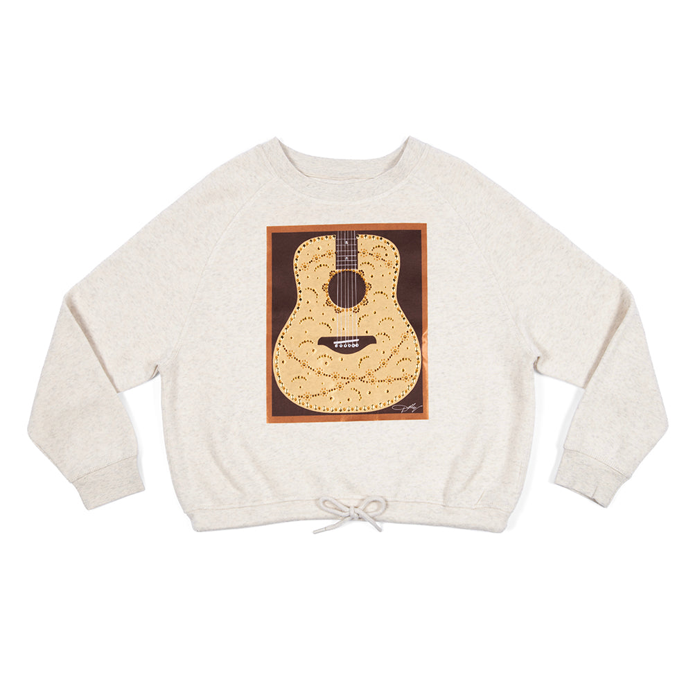 Dolly Parton Guitar Pullover Satin Jeweled  - Natural - L