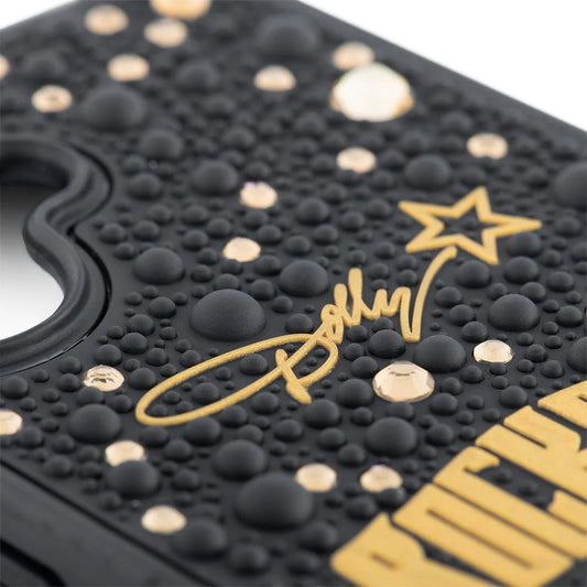 Close-up angle of the Dolly Parton iPhone 16 phone case showing precise camera cutouts and durable button coverage