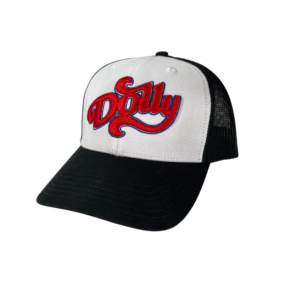Dolly 3D Embroider Trucker Hat in White and Black - The OG Hat for Ultimate Style