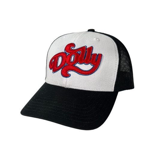 Dolly 3D Embroider Trucker Hat in White and Black - The OG Hat for Ultimate Style