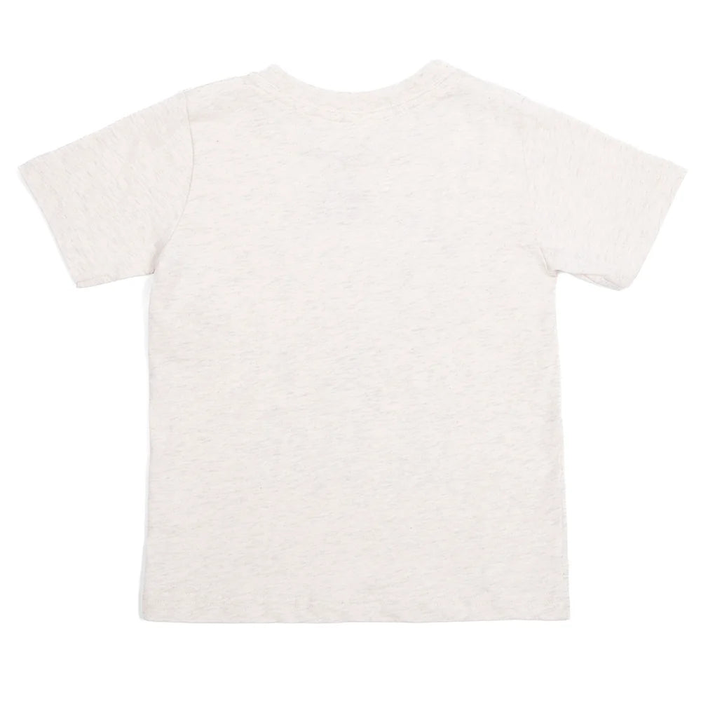 Back view of the heather grey toddler t-shirt showing the plain solid back and neckline
