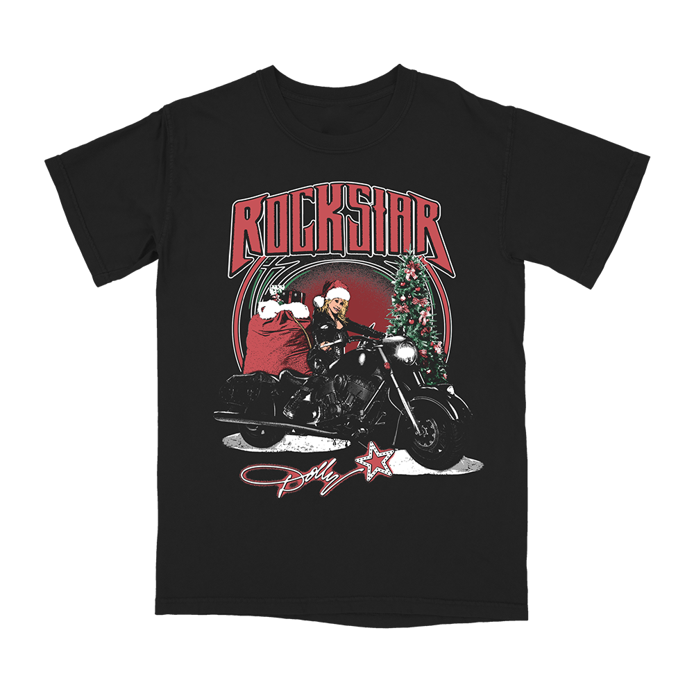 Moto Dolly Holiday T-Shirt - Black with Motorcycle Rider Graphic, Perfect Dolly Parton Merchandise