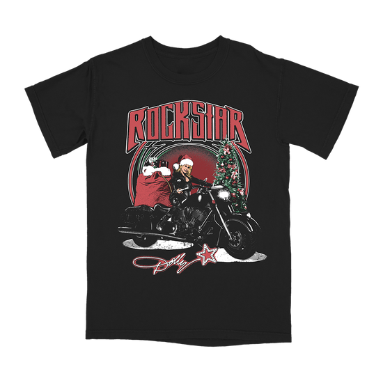 Moto Dolly Holiday T-Shirt - Black with Motorcycle Rider Graphic, Perfect Dolly Parton Merchandise