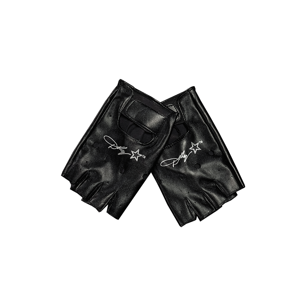 A pair of black leather gloves with silver stars from Rock N Roll Essentials Bundle