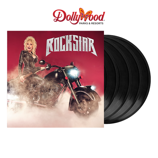 Close-up of Rockstar 4LP Dolly Moto Cover Black Vinyl Box Set featuring a woman on a motorcycle
