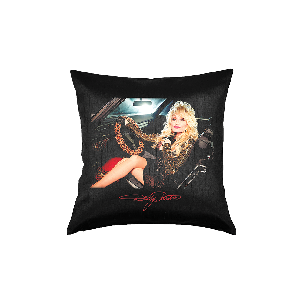 Close-up of Rockstar Album Cover Throw Pillow featuring a woman in a car