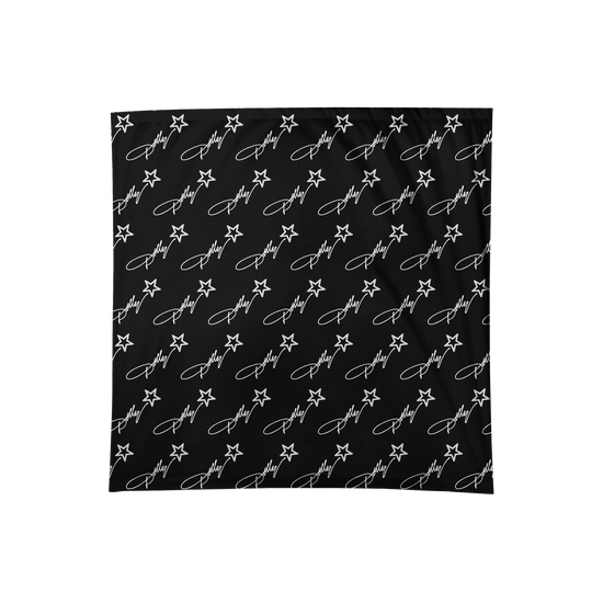 Official Dolly Parton Merchandise. 100% cotton black bandana with a white all over print Dolly Parton Rockstar logo.