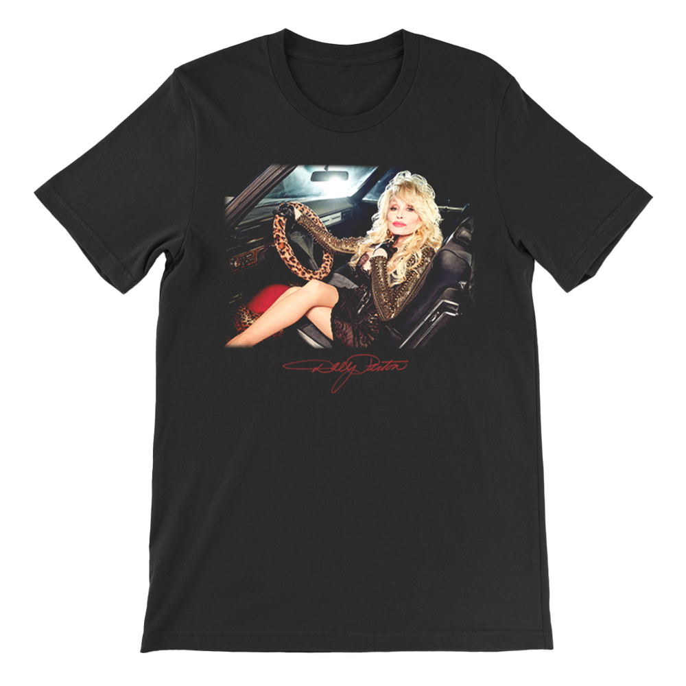 Rockstar Dolly Caddy Cover T-Shirt: Black shirt with photo of person in car