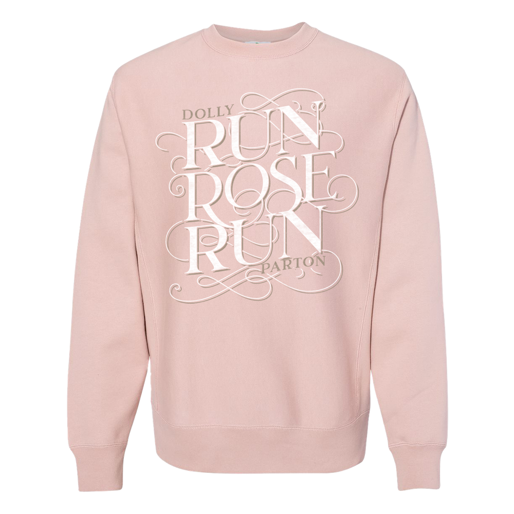 Dolly Parton Run Rose Run Pink Crewneck with ’don rose’ text on a stylish sweatshirt
