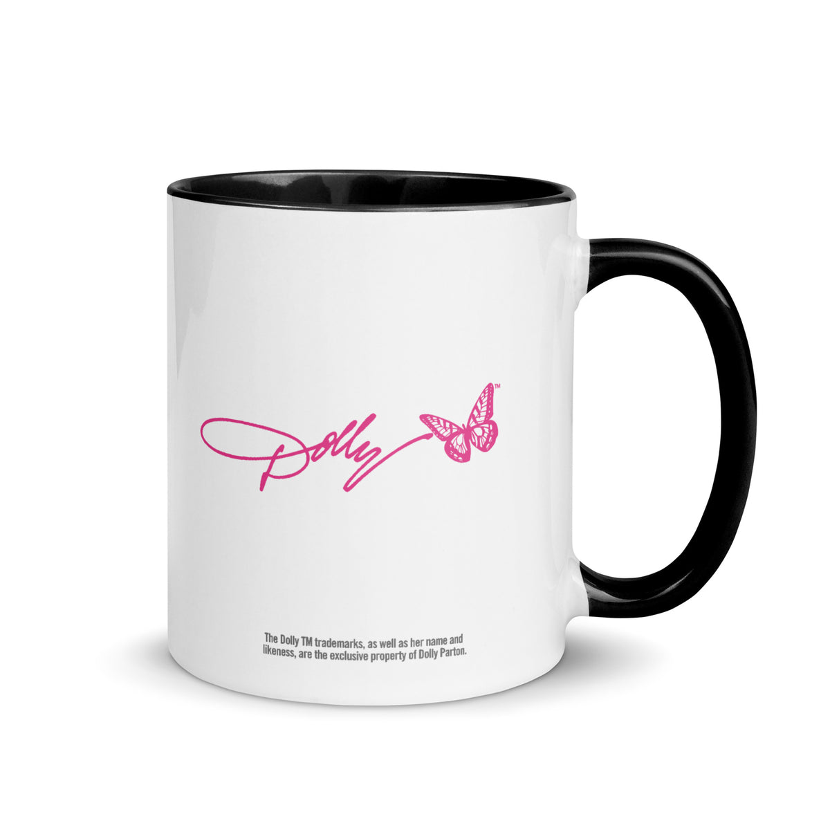 Lifestyle view of the black Dolly Parton mug filled with coffee