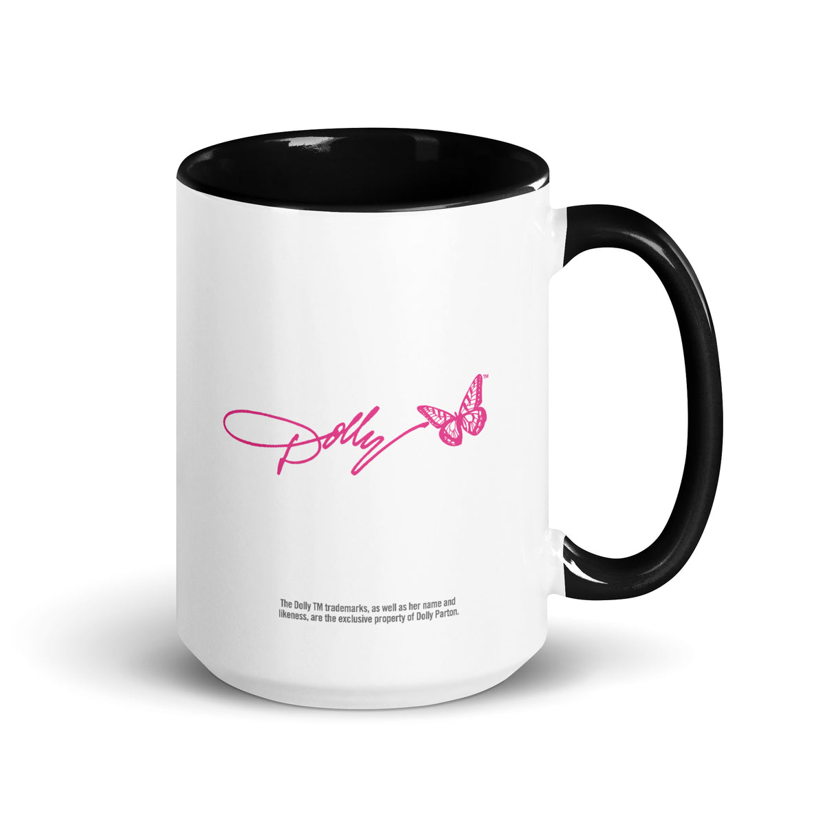 Close-up of the 9 to 5 graphic on the pink ceramic mug
