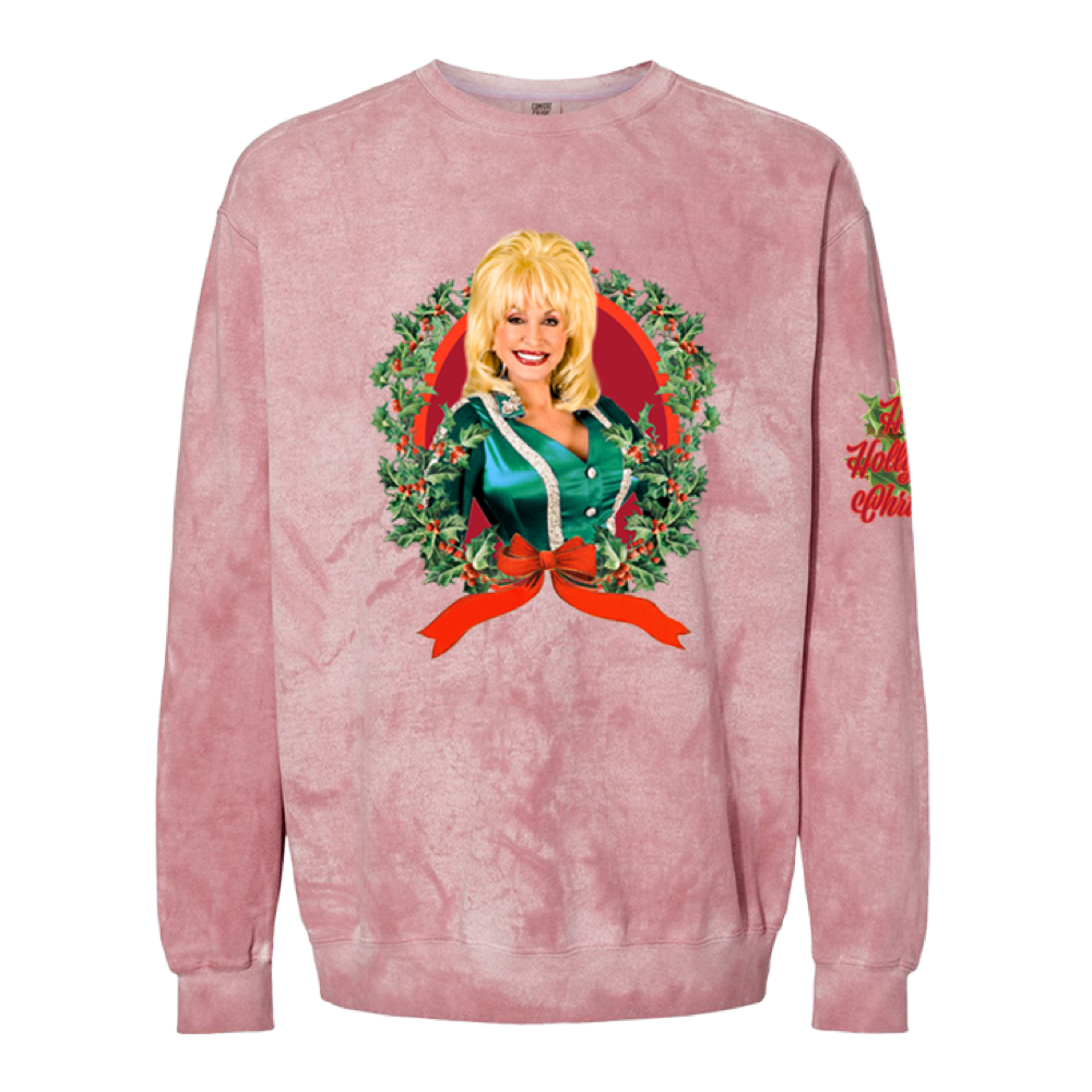 Pink Wreath Crewneck Sweatshirt with Dolly Parton graphic - Trendy and Cozy Wear