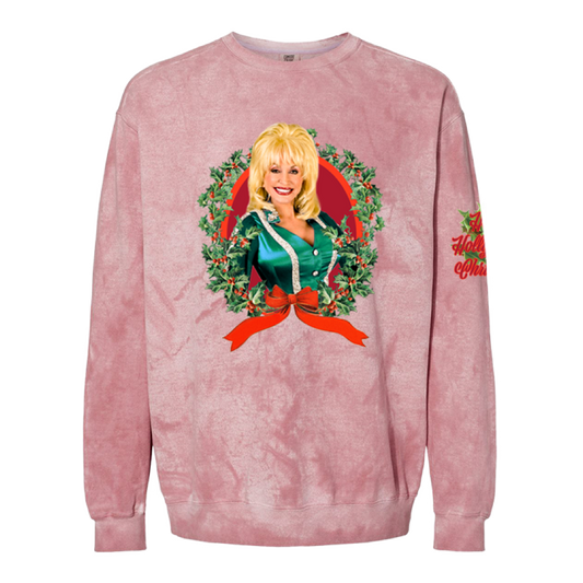 Pink Wreath Crewneck Sweatshirt with Dolly Parton graphic - Trendy and Cozy Wear