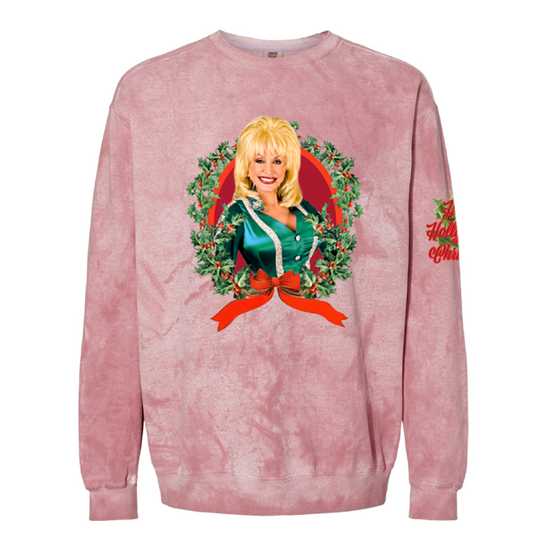Pink Wreath Crewneck Sweatshirt with Dolly Parton graphic - Trendy and Cozy Wear